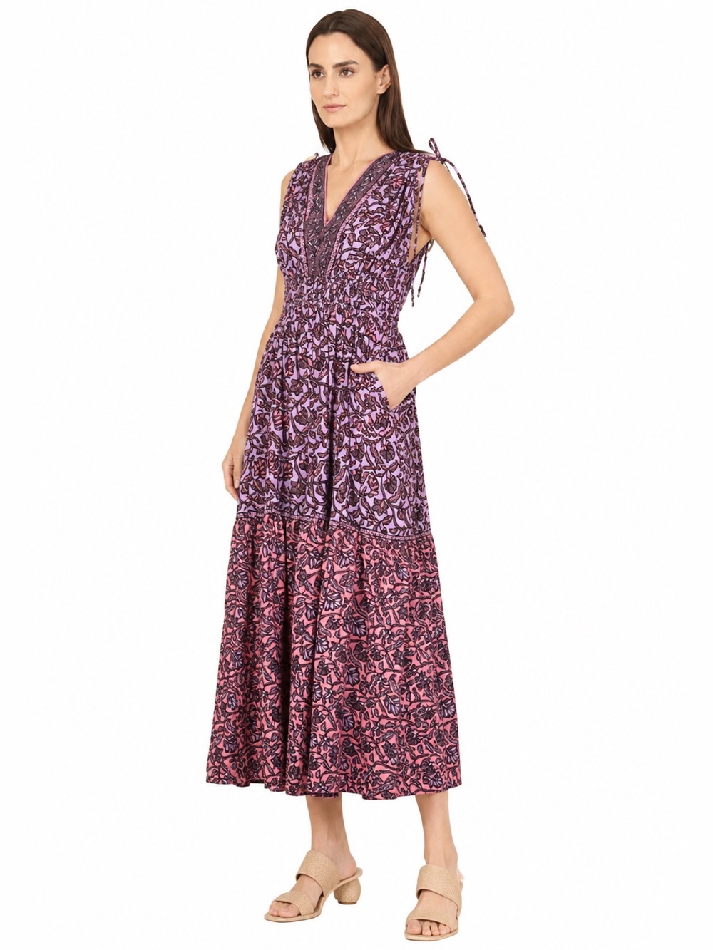 Omika Rosalita V-Neck Tiered Midi Dress